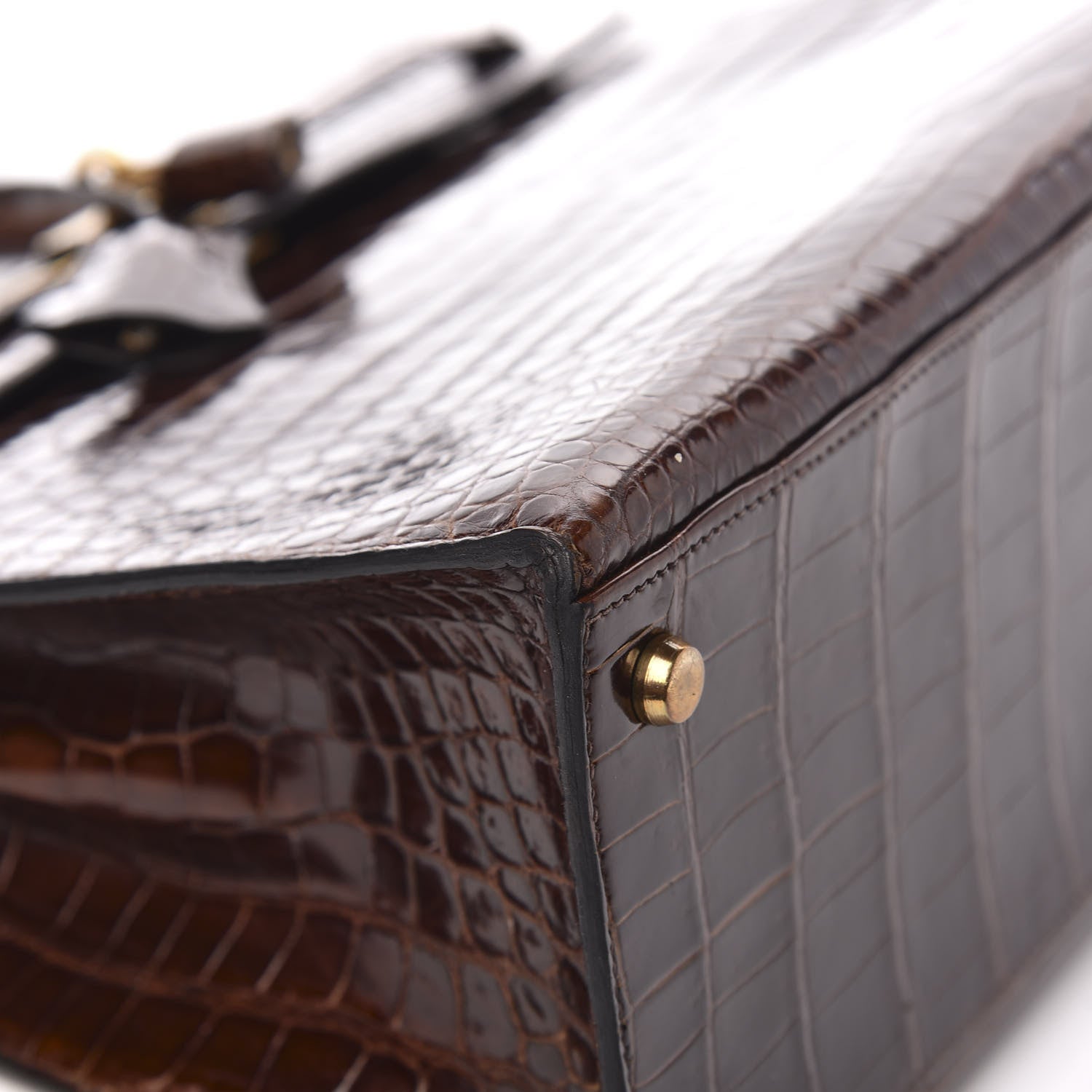 Hermes Shiny Niloticus Crocodile Kelly Sellier 32 Havane 27 of 30