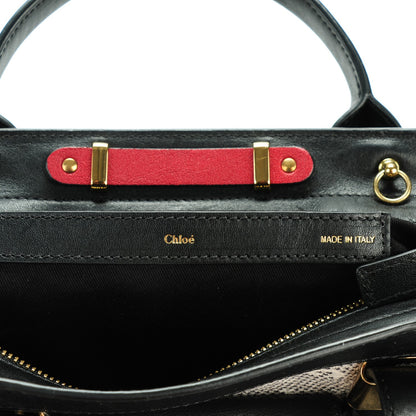 Chloe Calfskin Lizard Embossed Mini Alice Satchel Black White 6 of 8