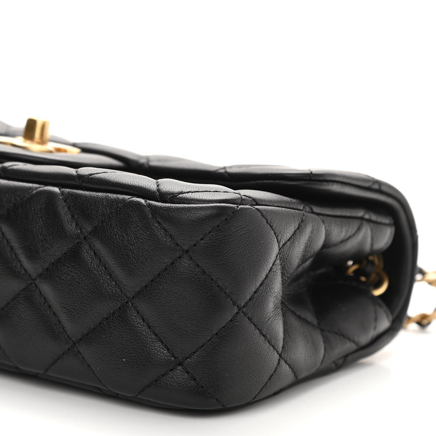 Lambskin Quilted Mini Rectangular Pearl Crush Flap Black