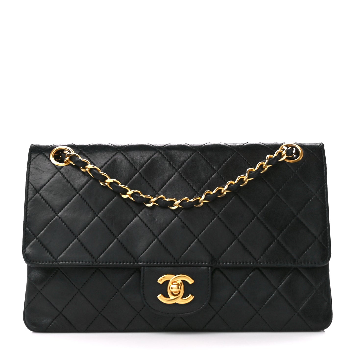 Lambskin Quilted Medium Double Flap Black