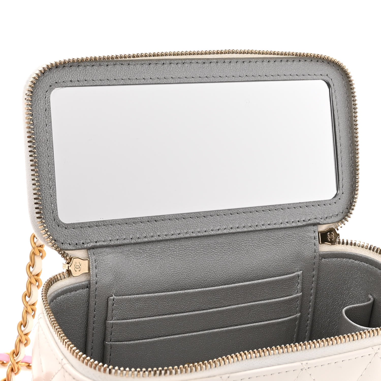 Chanel Shiny Calfskin Quilted Small Top Handle Vanity Case With Chain White 8 of 13