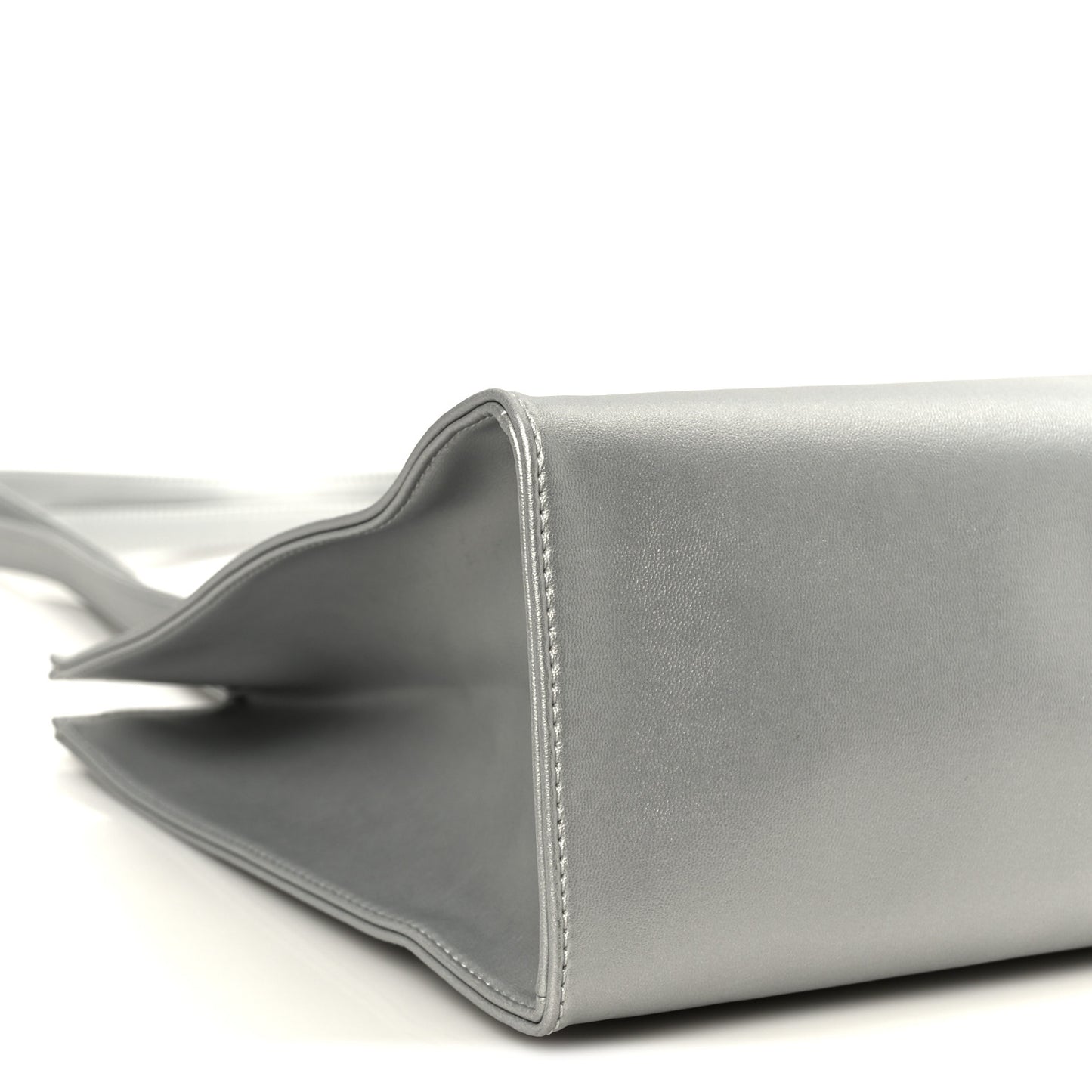 Metallic Vegan Leather Medium Shopping Bag Silver
