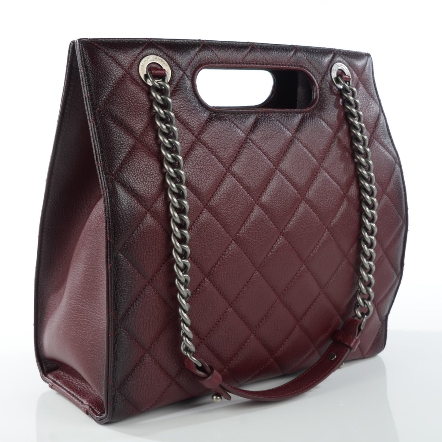 Goatskin Quilted Tote Light Burgundy