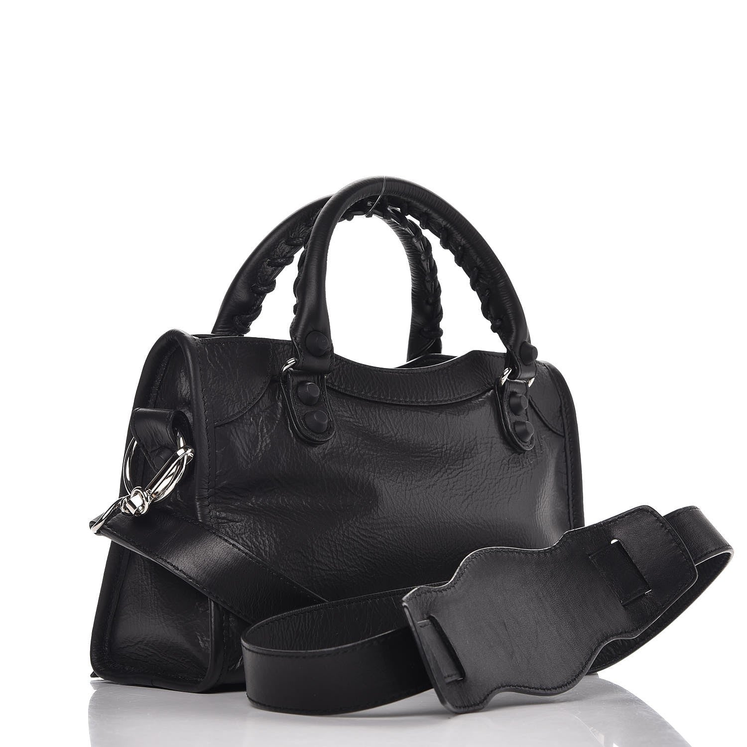 Balenciaga Matte Goatskin Rubber Covered Classic Hardware Mini City Black 3 of 7