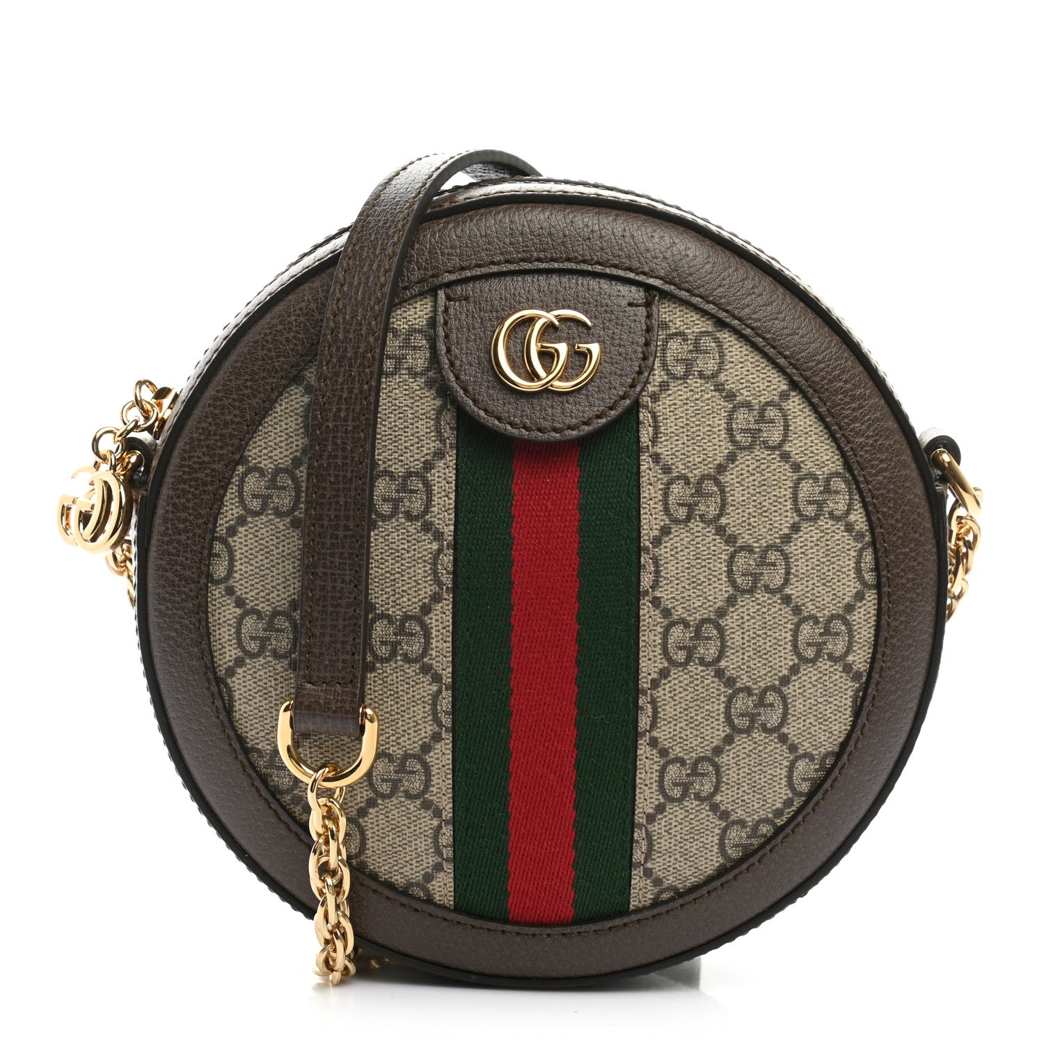 Gucci GG Supreme Monogram Web Mini Ophidia Round Shoulder Bag Brown 1 of 12