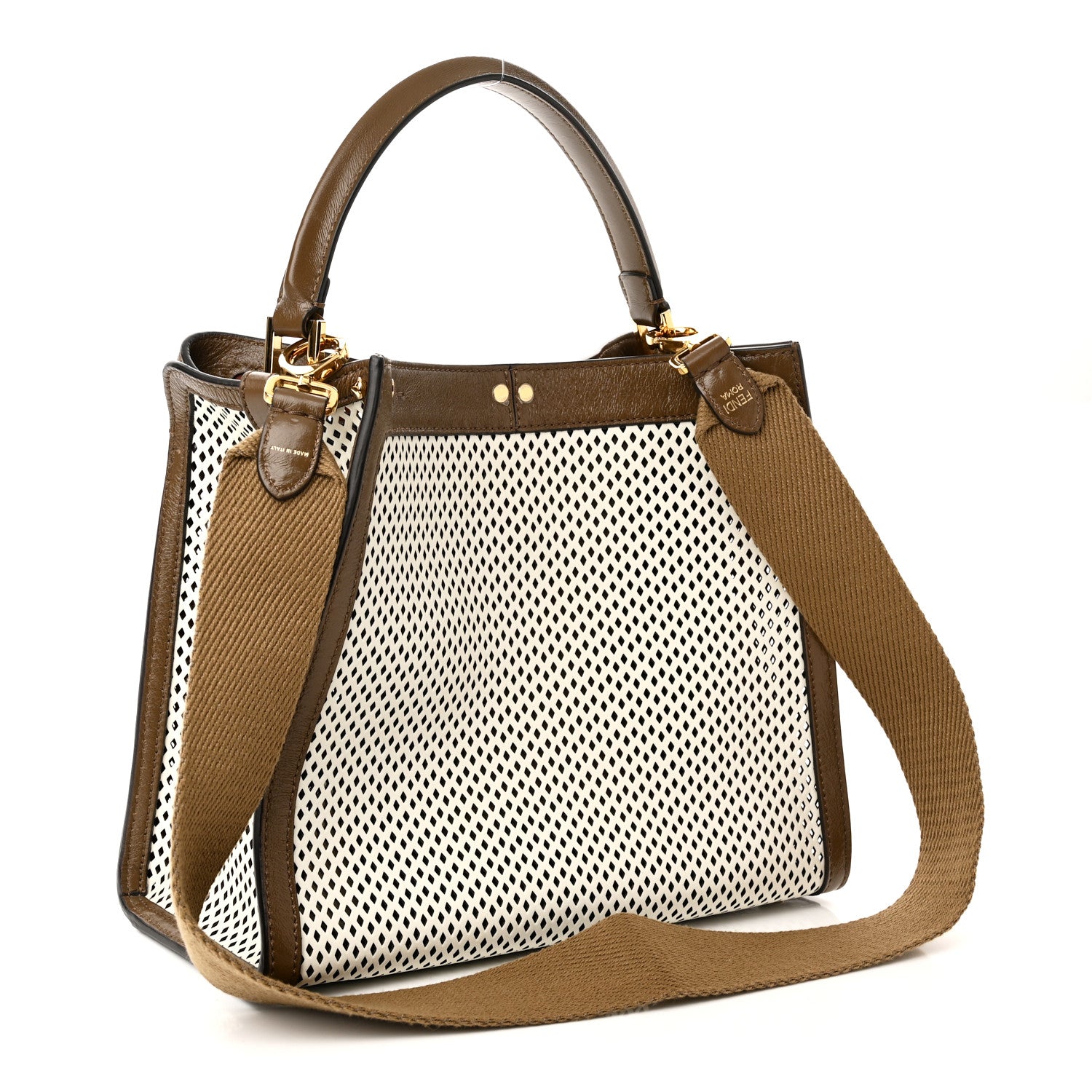 Fendi Vitello Liberty Glossy Lambskin Perforated Medium Peekaboo X-Lite White Ice Rust Maya 3 of 10