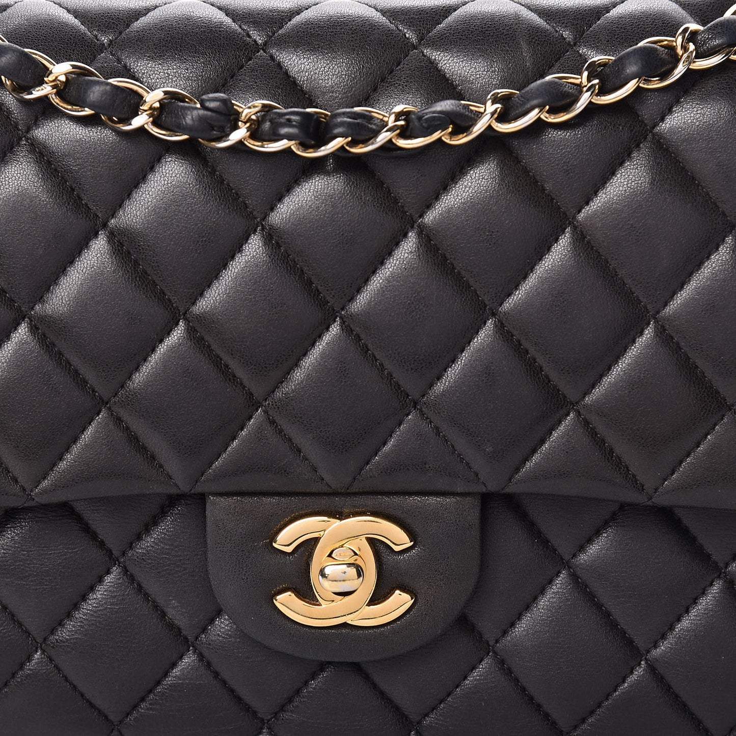Lambskin Quilted Medium Double Flap Black