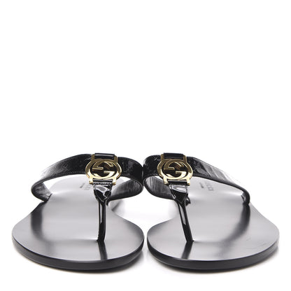 Gucci Patent Guccissima Thong Sandals 39 Black 2 of 11