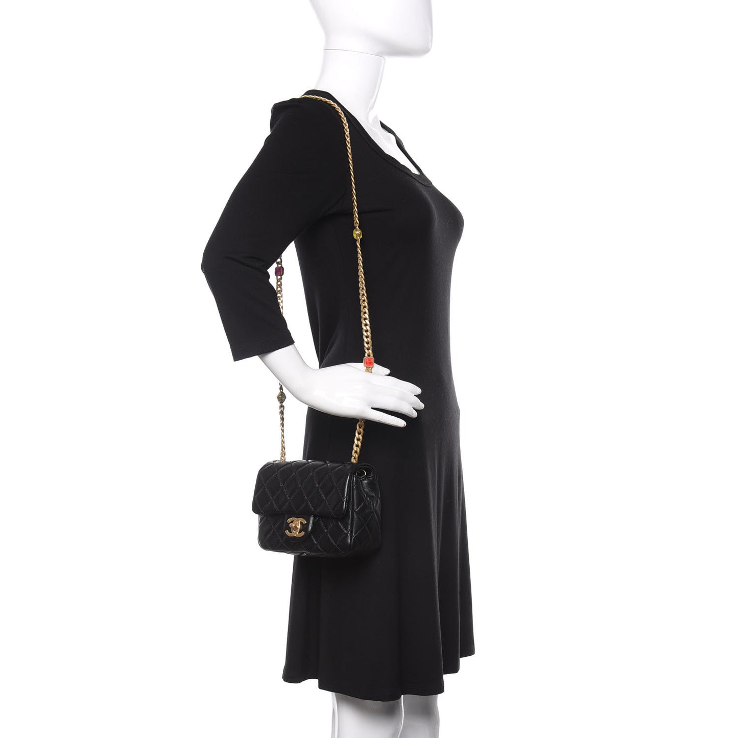 Lambskin Resin Quilted Mini Pearl Samba Square Flap Black