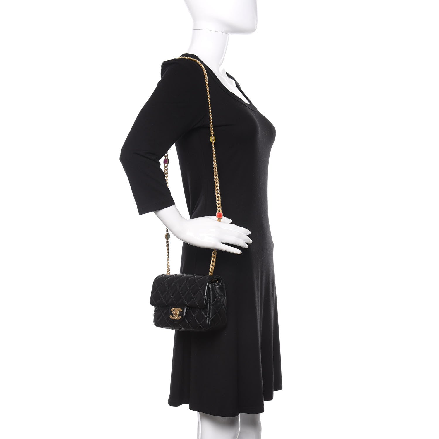 Chanel Lambskin Resin Quilted Mini Pearl Samba Square Flap Black 2 of 14