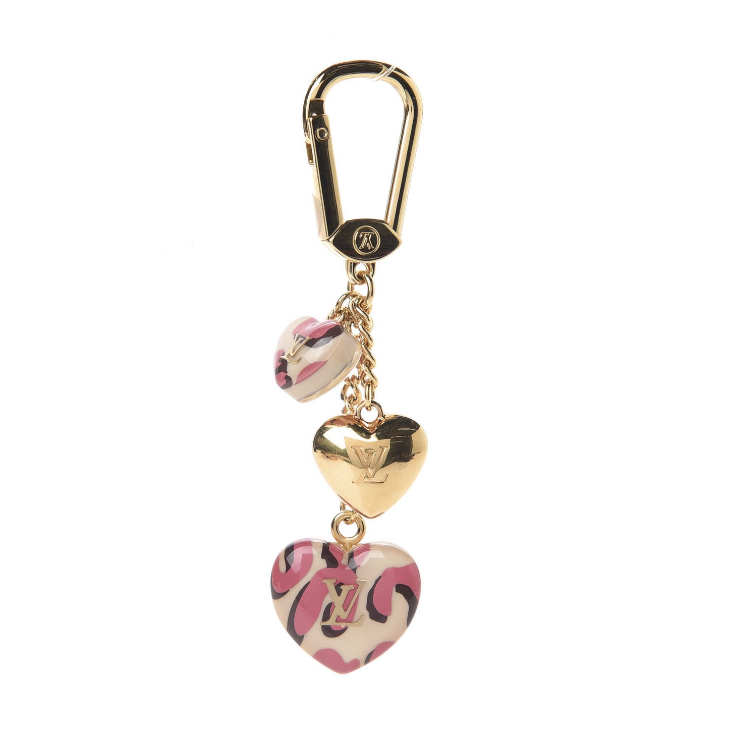 Leopard Heart Bag Charm Key Holder Blanc Corail