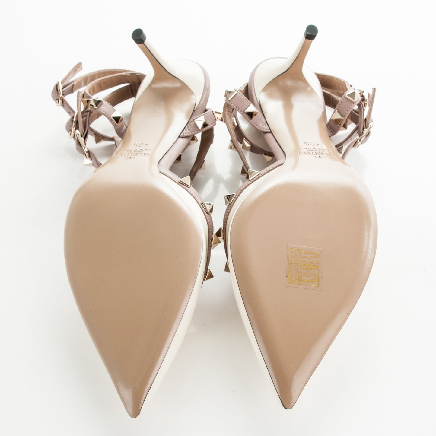 Patent Rockstud Ankle Strap Low Heel Pumps 40.5 Ivory Poudre