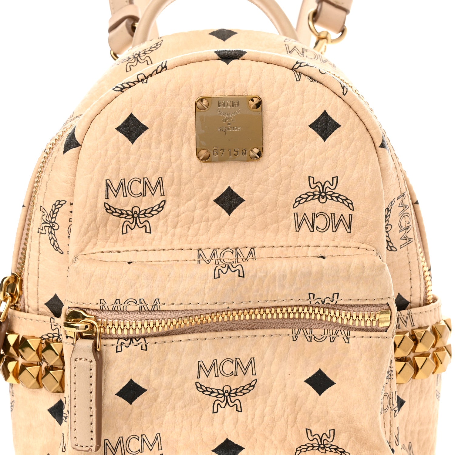 MCM Visetos Side Stud X-Mini Stark Bebe Boo Backpack Beige 7 of 10