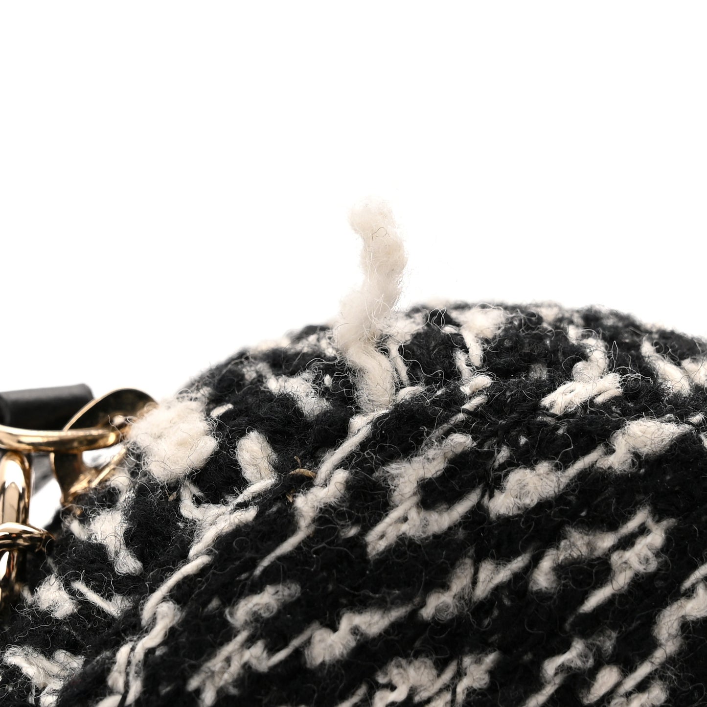 Tweed Shearling Round Clutch With Chain and Coin Purse Black and White
