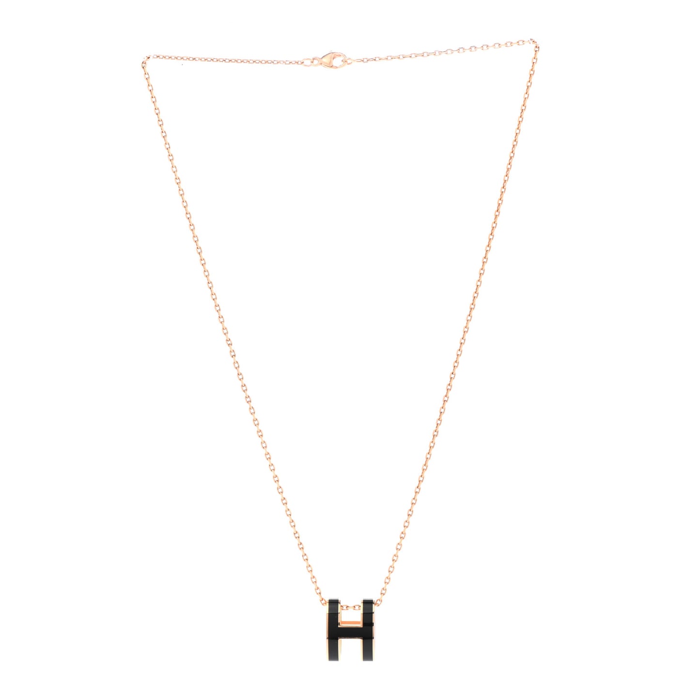 Lacquered Rose Gold Pop H Pendant Necklace Black