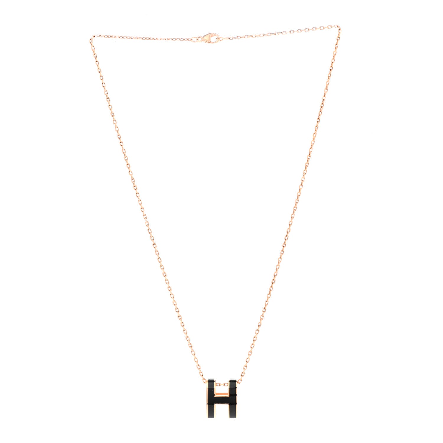 Hermes Lacquered Rose Gold Pop H Pendant Necklace Black 3 of 7