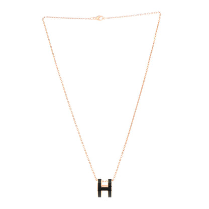 Hermes Lacquered Rose Gold Pop H Pendant Necklace Black 3 of 7