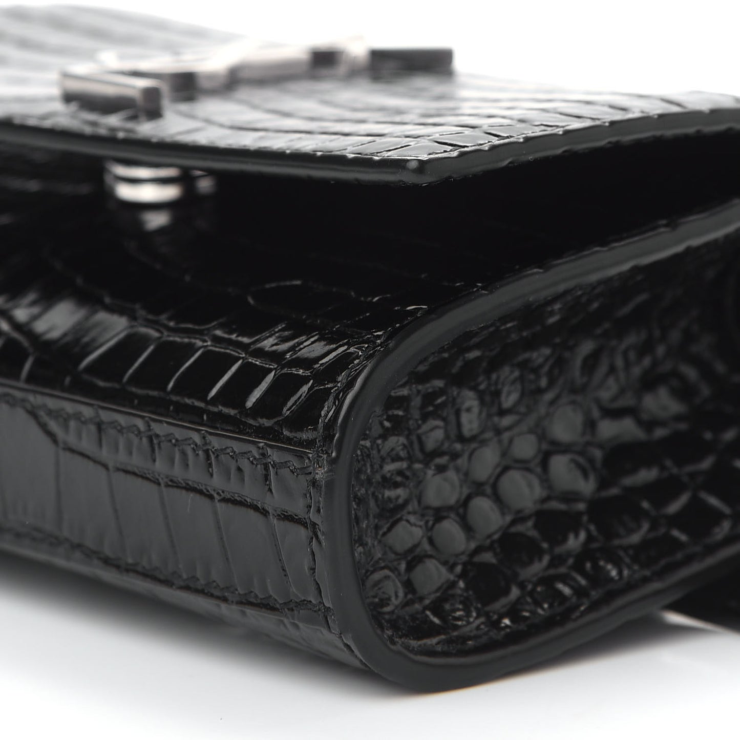 Calfskin Crocodile Embossed Monogram Kate Belt Bag Black