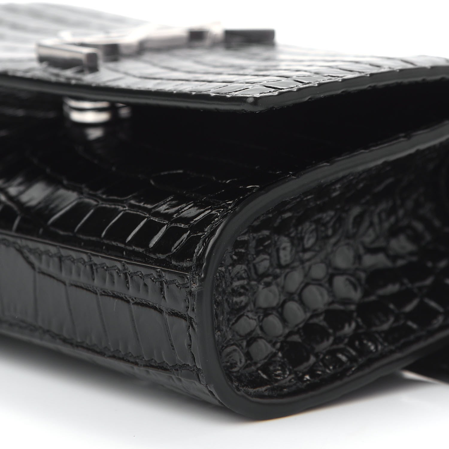 Saint Laurent Calfskin Crocodile Embossed Monogram Kate Belt Bag Black 8 of 8
