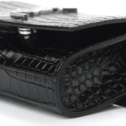Saint Laurent Calfskin Crocodile Embossed Monogram Kate Belt Bag Black 8 of 8