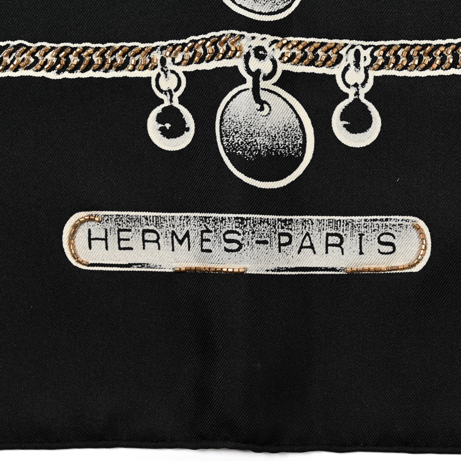 Hermes Silk Embroidered Le Tresor De Medor Scarf 90 Black White Gold 2 of 7