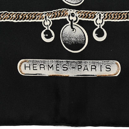 Hermes Silk Embroidered Le Tresor De Medor Scarf 90 Black White Gold 2 of 7