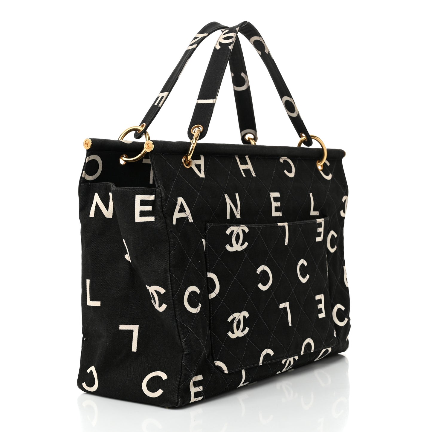 Canvas Printed Quilted Logo Tote Black White