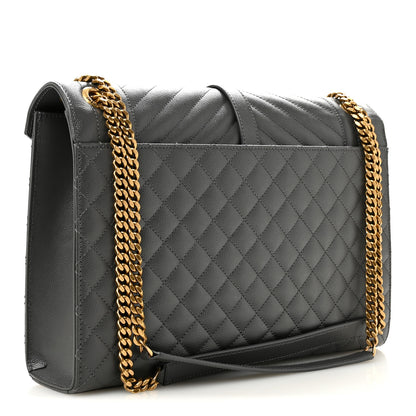 Saint Laurent Grain De Poudre Textured Mixed Matelasse Large Triquilt Monogram Satchel Storm Storm 3 of 11