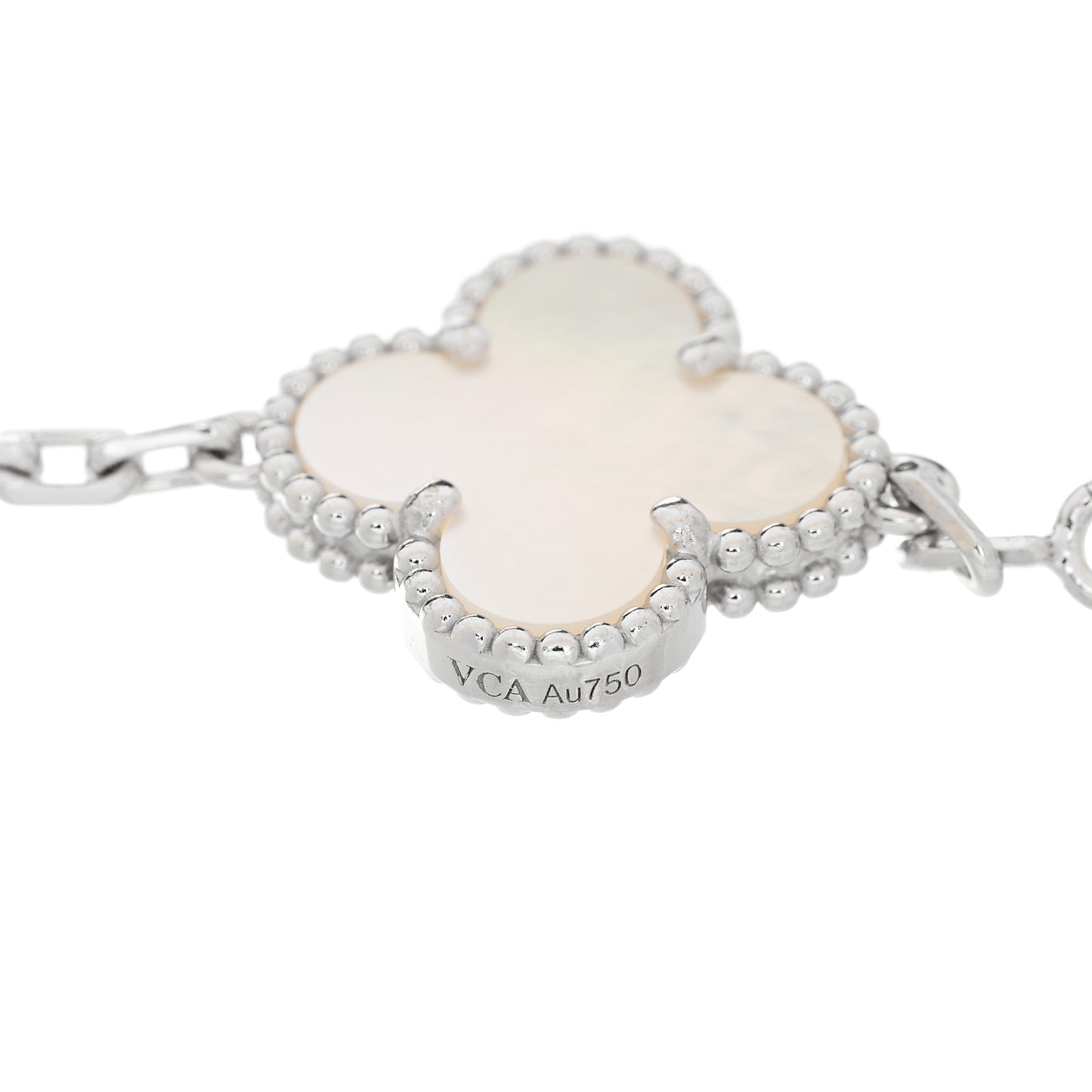 18K White Gold Mother of Pearl 5 Motifs Vintage Alhambra Bracelet