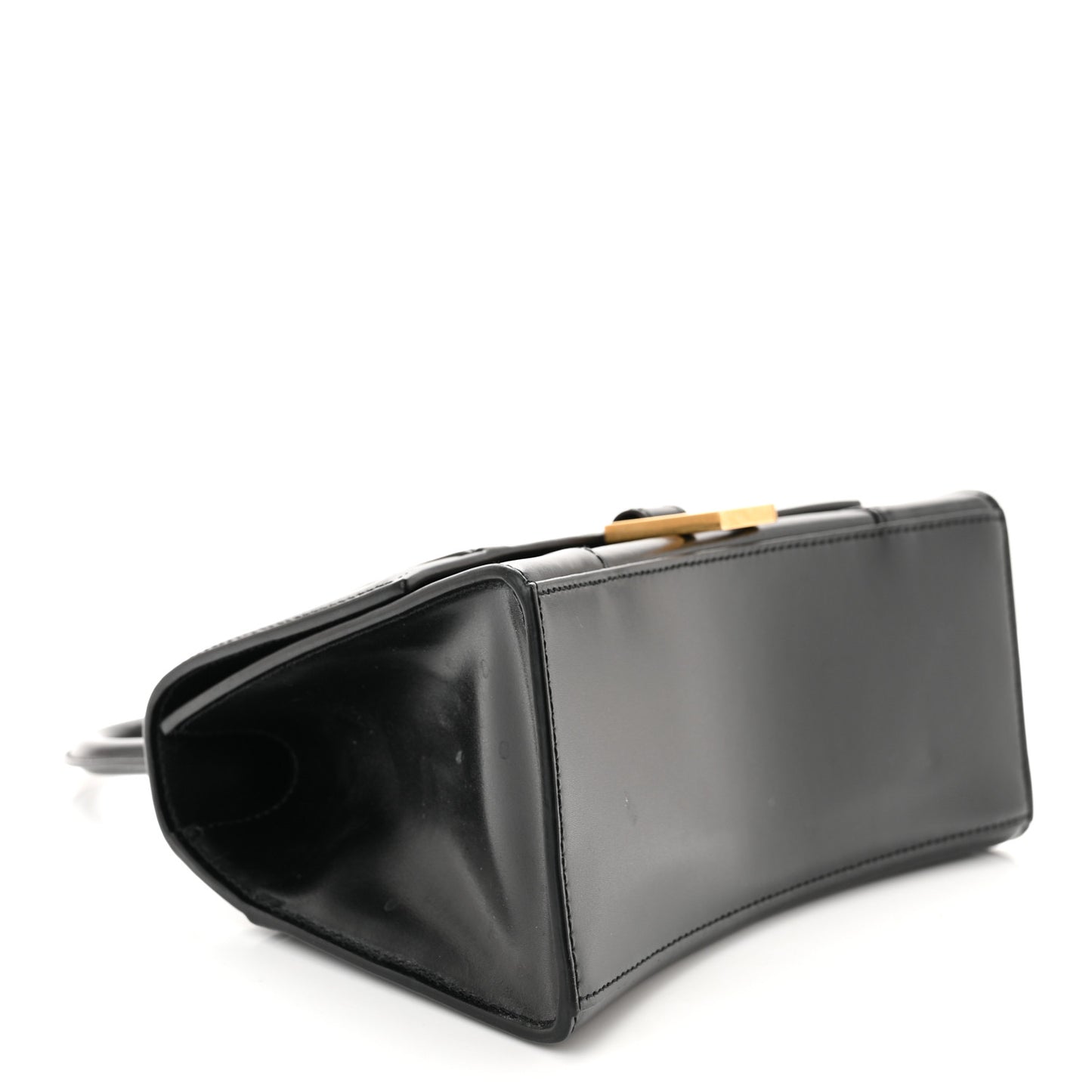Shiny Box Calfskin Small Hourglass Top Handle Bag Black