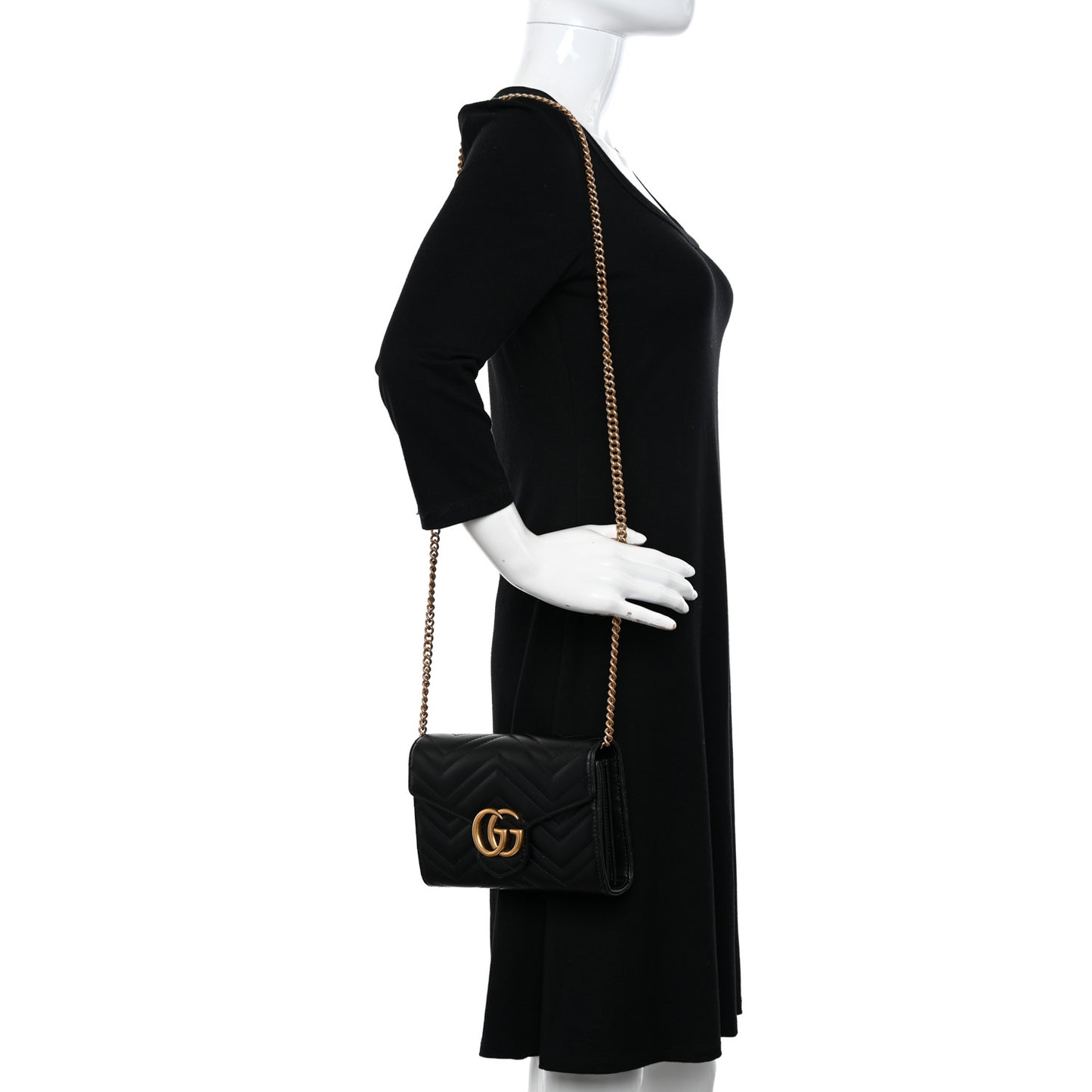 Calfskin Matelasse GG Marmont Chain Wallet Black