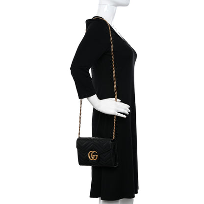Gucci Calfskin Matelasse GG Marmont Chain Wallet Black 2 of 13