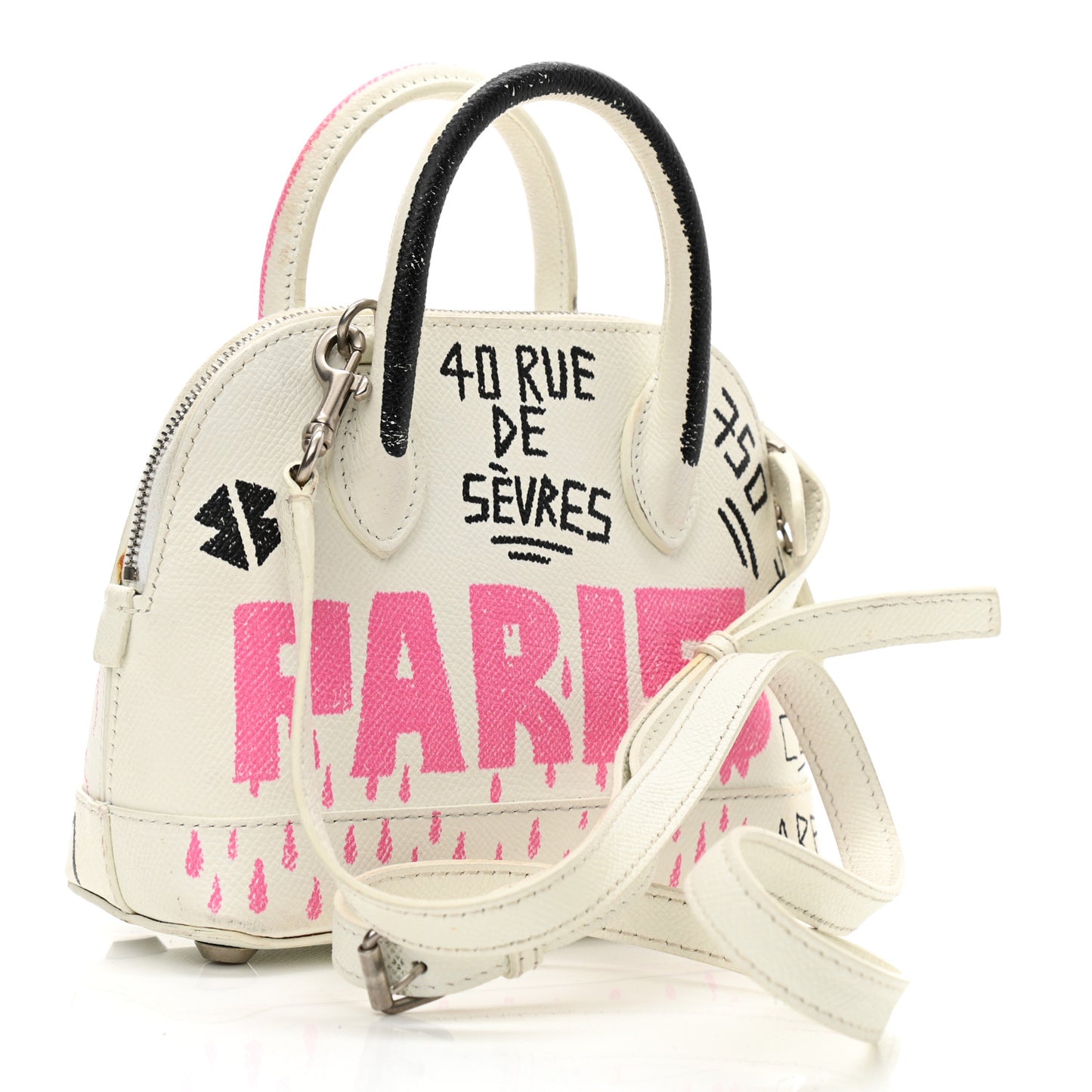 Grained Calfskin Graffiti Print XXS Ville Top Handle Bag White