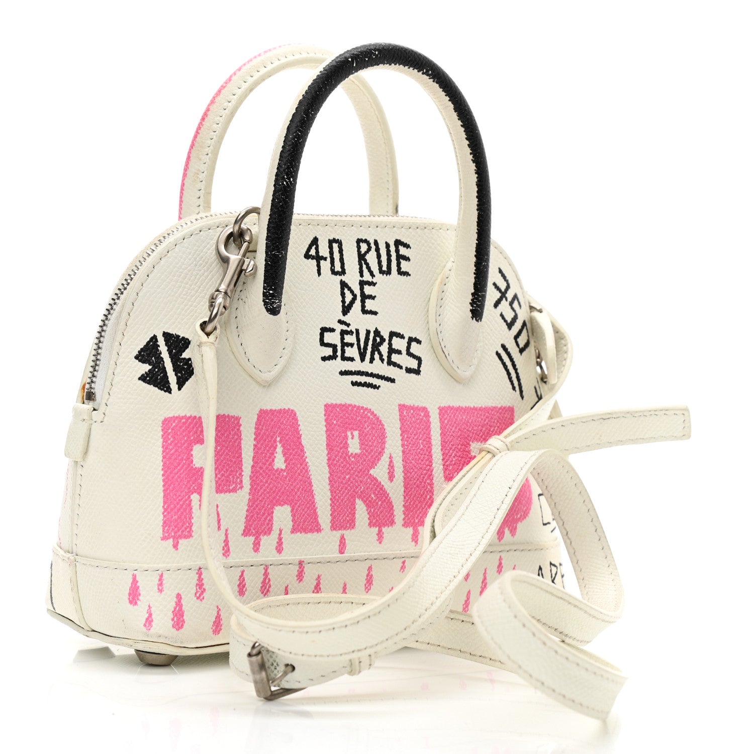 Balenciaga Grained Calfskin Graffiti Print XXS Ville Top Handle Bag White 3 of 12