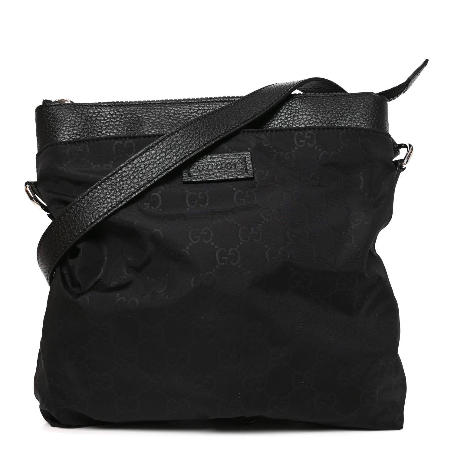 Gucci Nylon Monogram Dollar Calfskin Flat Messenger Bag Black 1 of 10