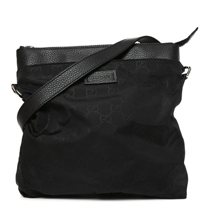 Gucci Nylon Monogram Dollar Calfskin Flat Messenger Bag Black 1 of 10