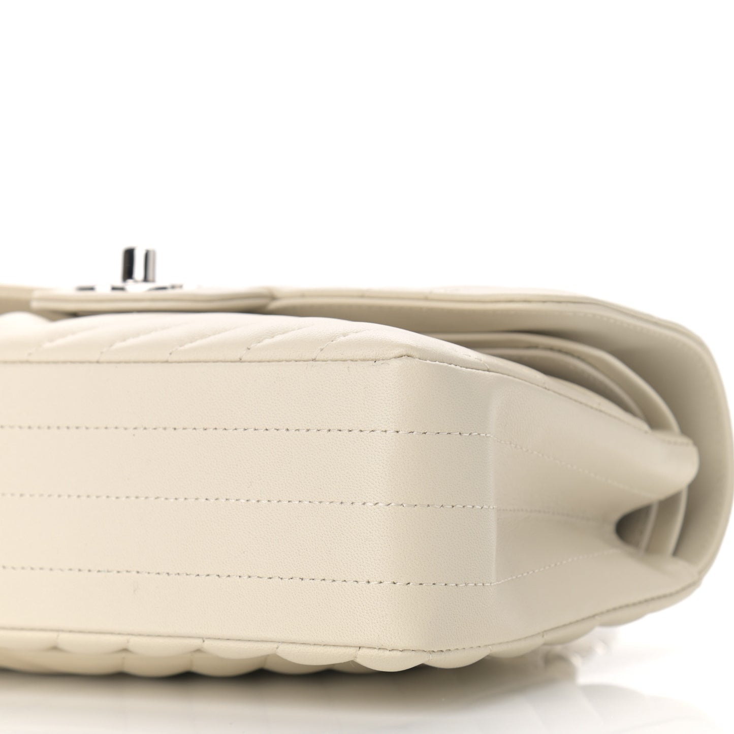 Lambskin Chevron Quilted Small Double Flap White