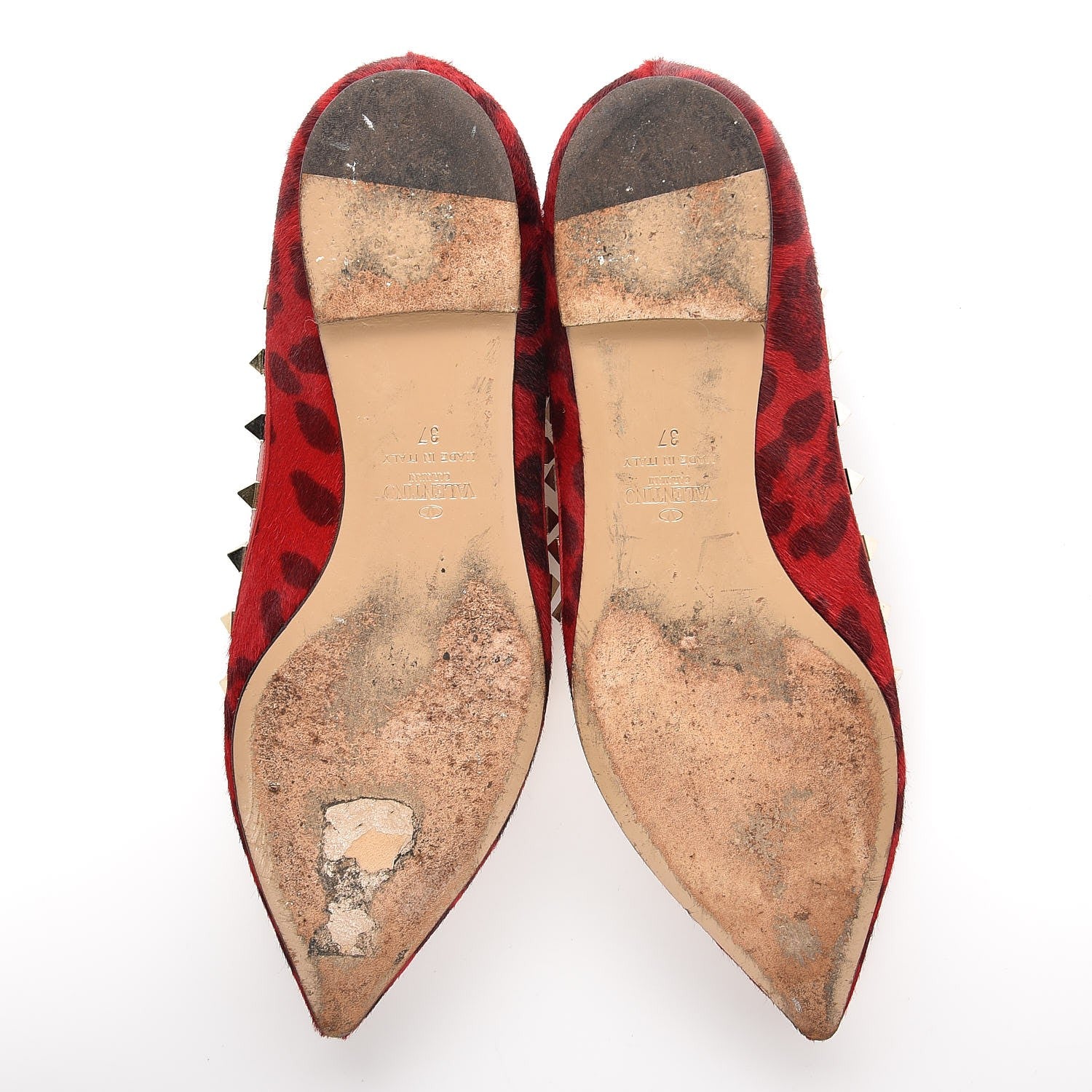 Valentino Garavani Calf Hair Leopard Print Rockstud Ballerina Flats 37 Rosso Valentino 7 of 13