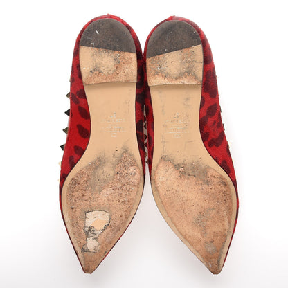 Valentino Garavani Calf Hair Leopard Print Rockstud Ballerina Flats 37 Rosso Valentino 7 of 13