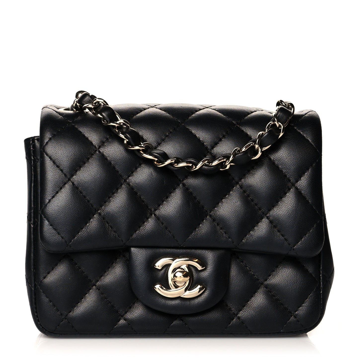 Lambskin Quilted Mini Square Flap Black