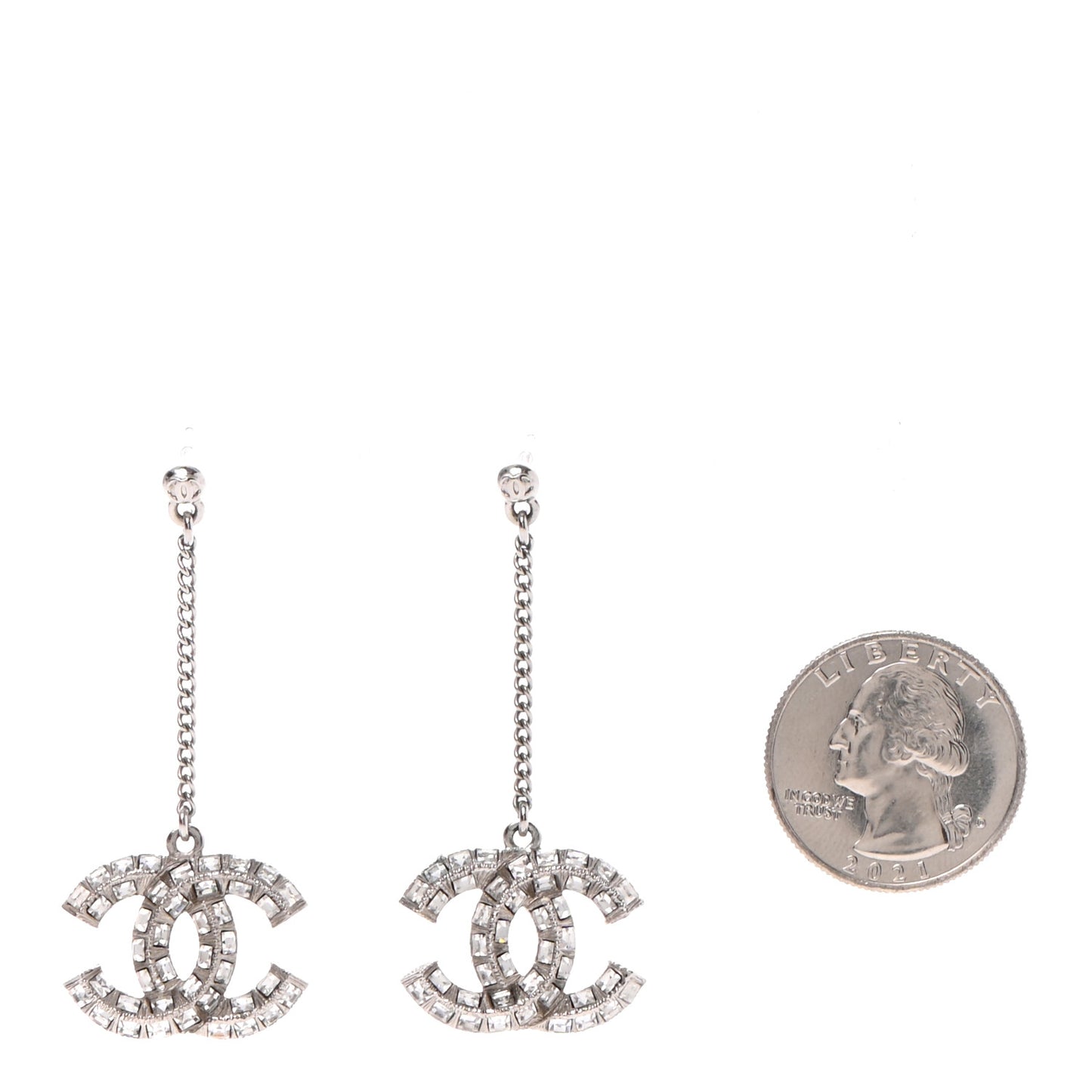 Baguette Crystal CC Drop Earrings Silver