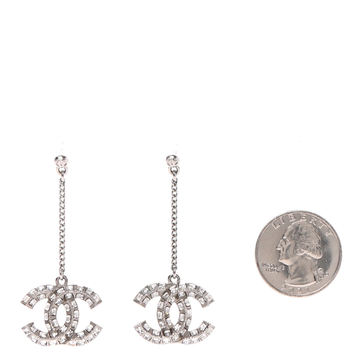 Chanel Baguette Crystal CC Drop Earrings Silver 2 of 4