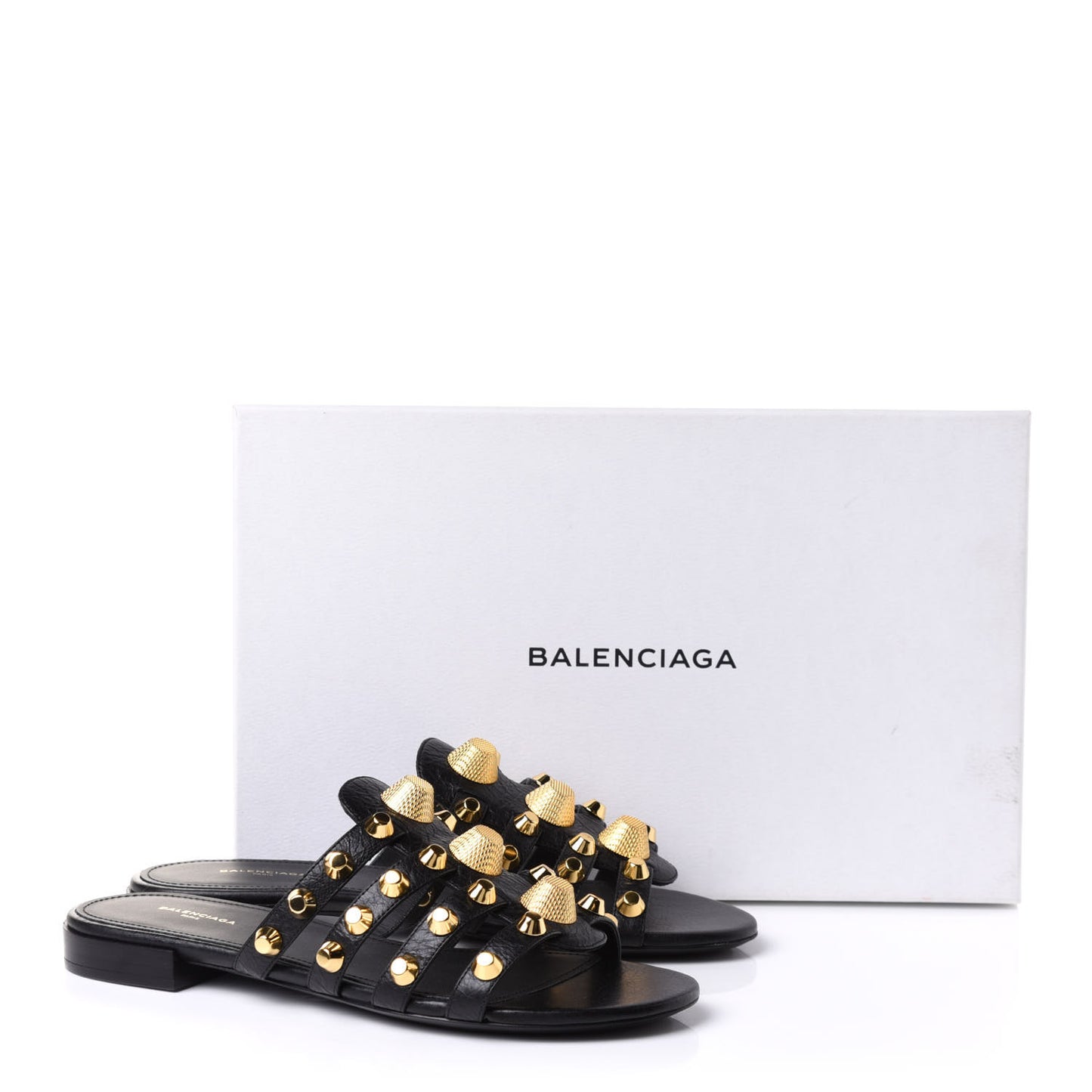 Agneau Lambskin Giant Gold Hardware Flat Sandals 37 Black