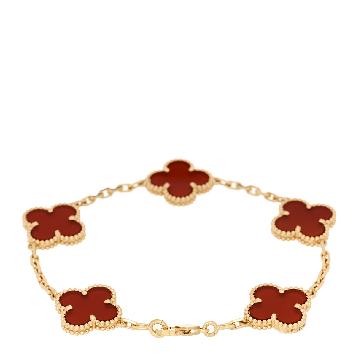 Van Cleef & Arpels 18K Yellow Gold Carnelian 5 Motifs Vintage Alhambra Bracelet 2 of 5