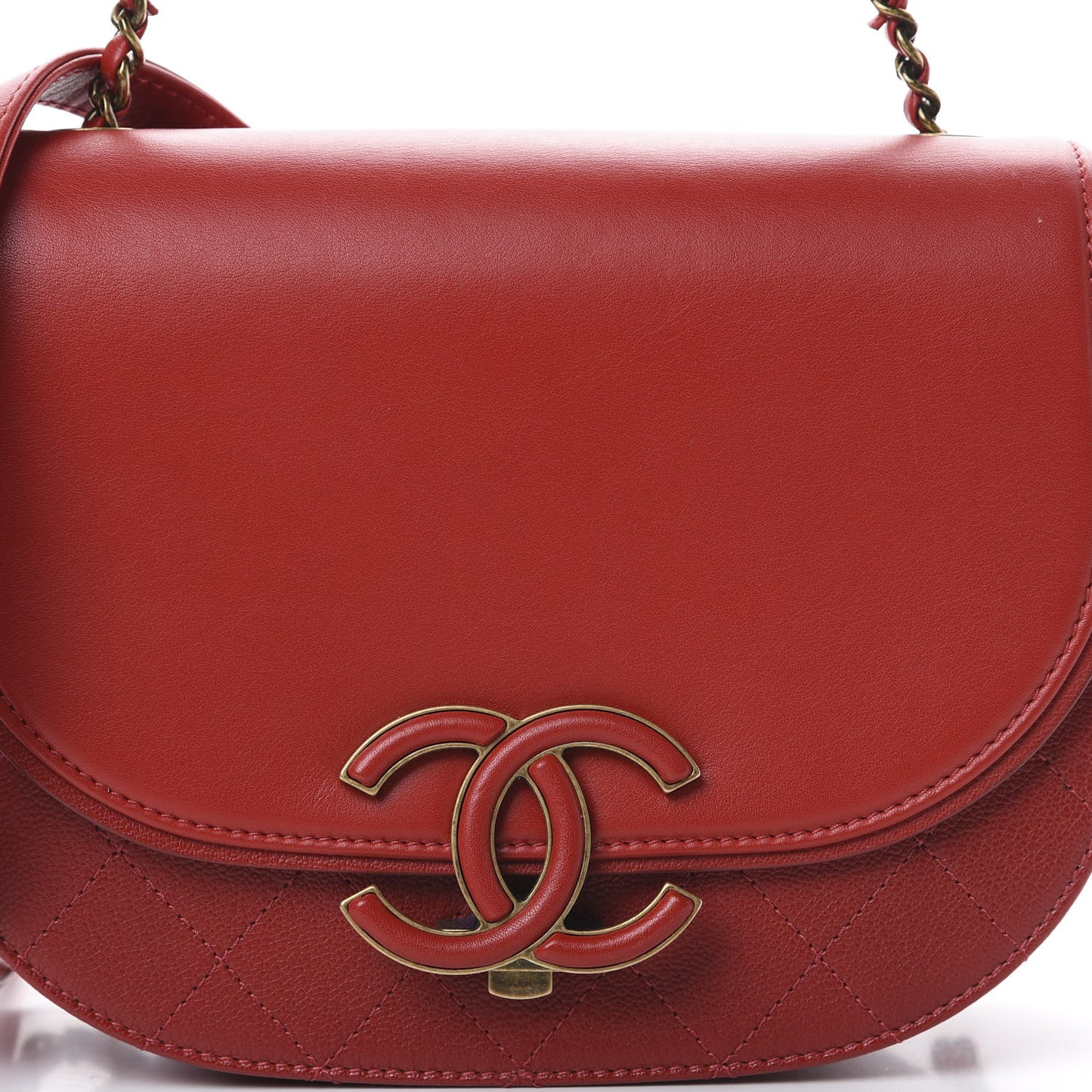 Shiny Calfskin Goatskin Quilted Small Coco Curve Messenger Flap Red