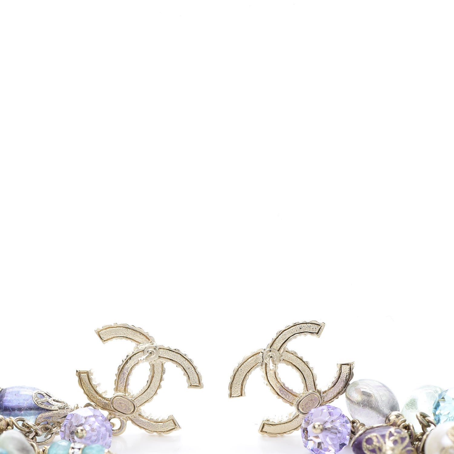 Chanel Crystal Pearl Beaded CC Long Drop Earrings Multicolor 4 of 5