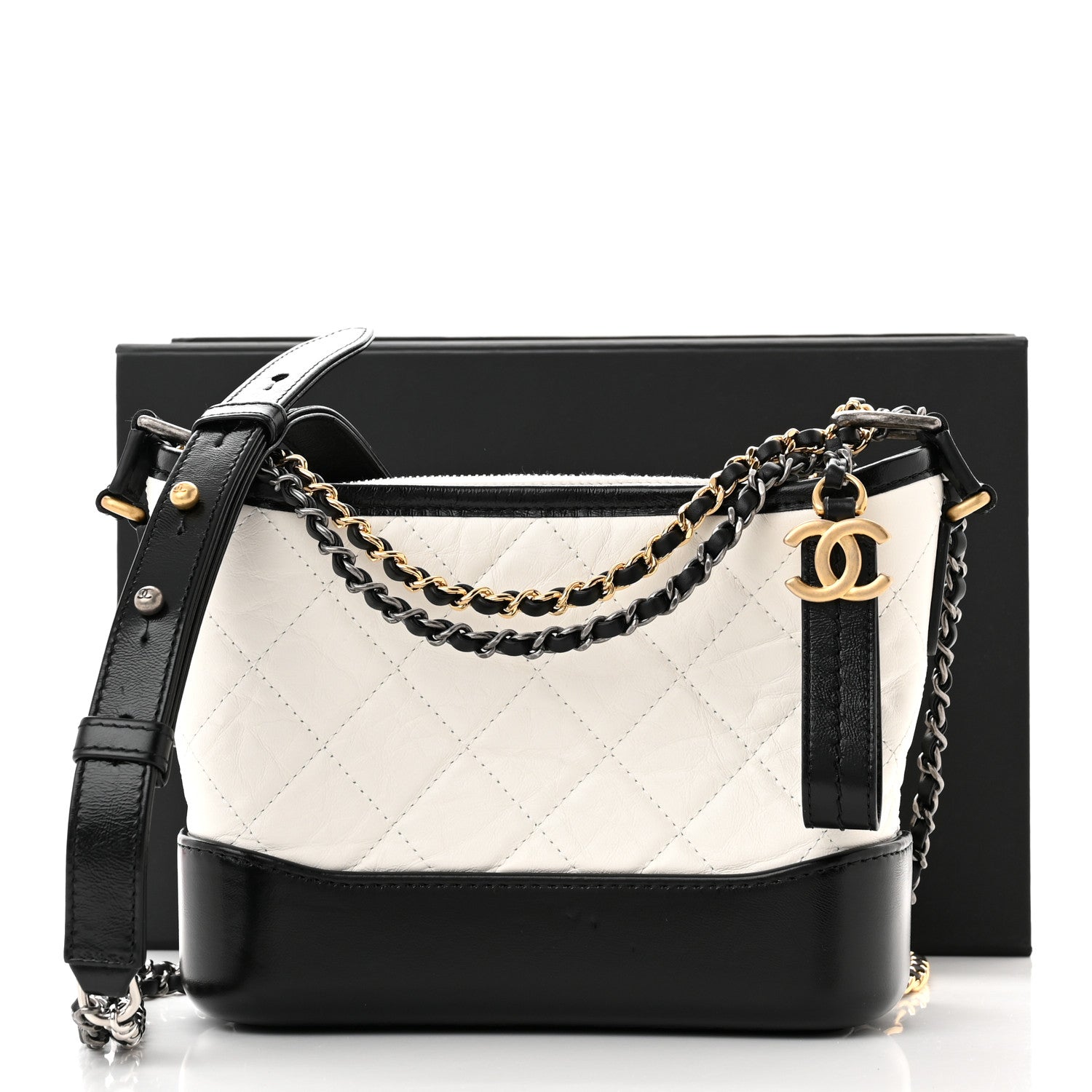 Chanel Aged Calfskin Quilted Small Gabrielle Hobo Black White 11 of 11