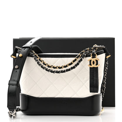 Chanel Aged Calfskin Quilted Small Gabrielle Hobo Black White 11 of 11
