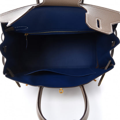 Hermes Chevre Mangalore Horseshoe Birkin 30 Etoupe Blue Saphir 5 of 10