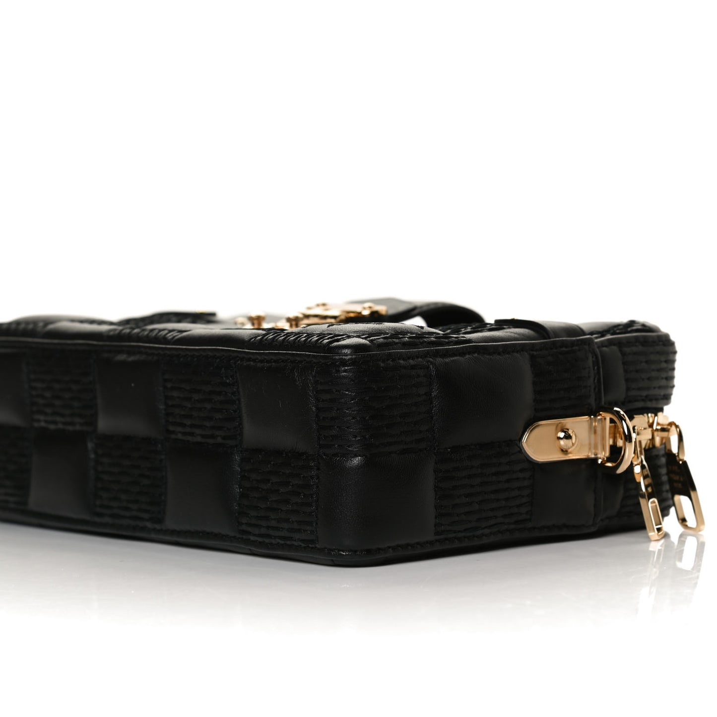 Lambskin Damier Quilt Troca PM Black